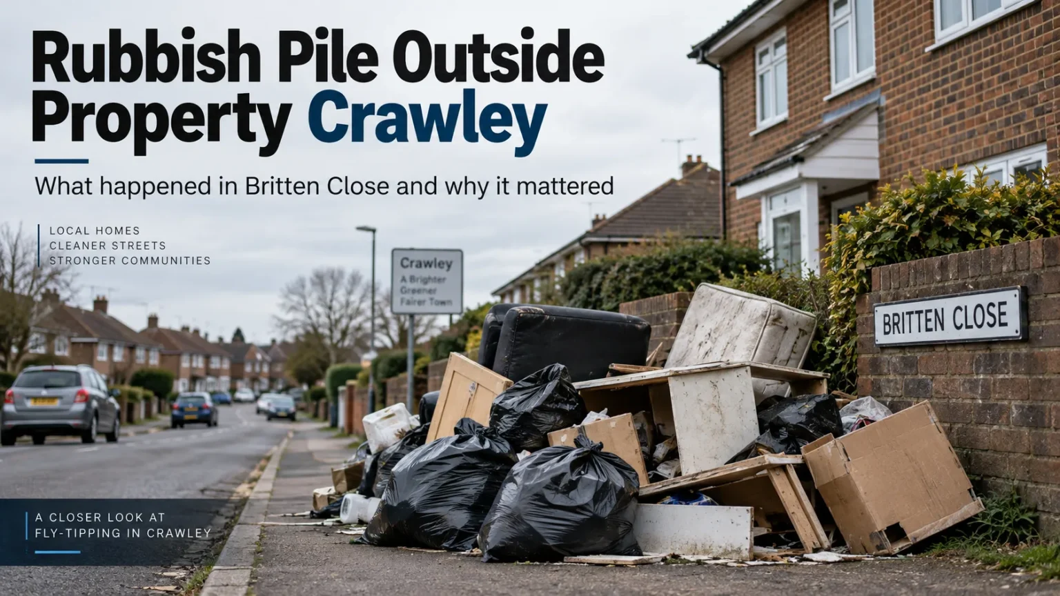 Rubbish Pile Outside Property Crawley | What Happened in Britten Close Rubbish Pile Outside Property Crawley | What Happened in Britten Close